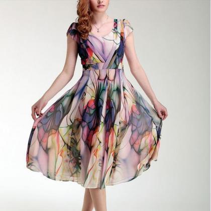 Lavender Summer Printed Chiffon Maxi Dress