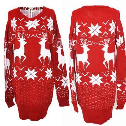Red Christmas Printed Women Sweater