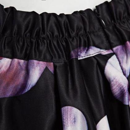 High Waist Pleated Floral Print Women Skater Skirt