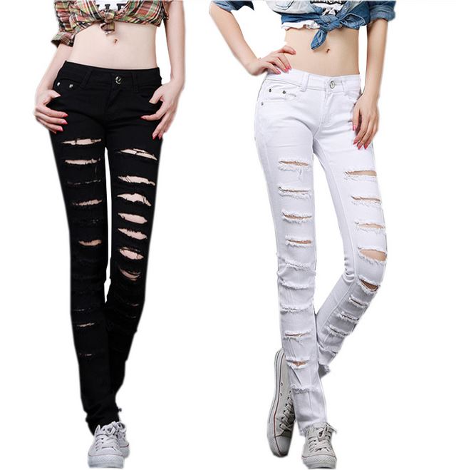 Sexy Skinny Ripped Hole Punk Cut-out Denim Jeans