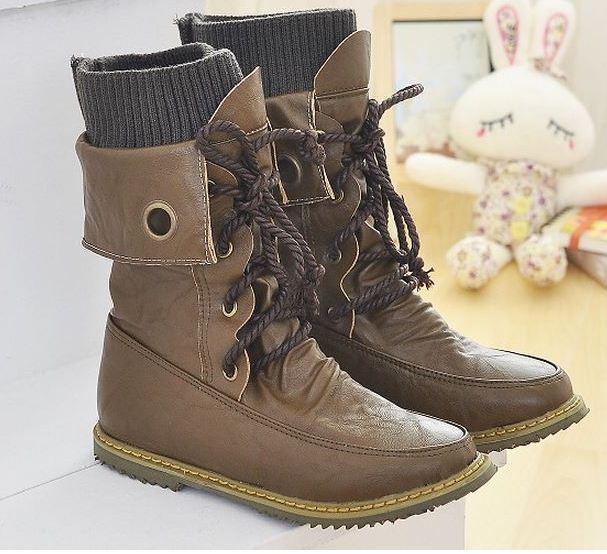 Fashion Vintage Lace Up Women Motorcycle Winter Snow Boots, All Year ...