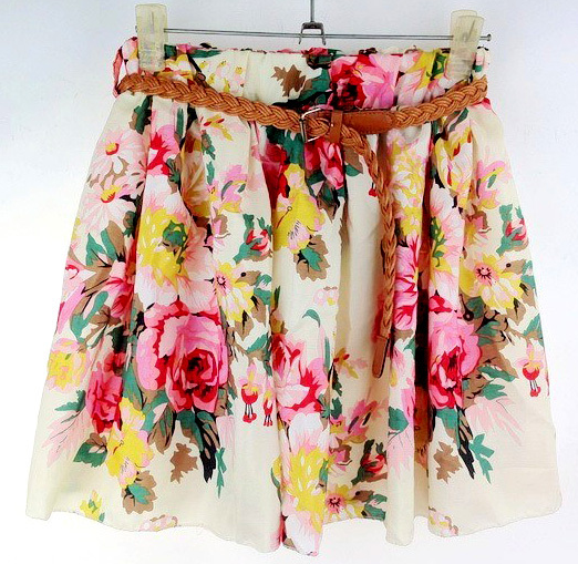 Summer Floral Pleated Skirt, Free Belt on Luulla