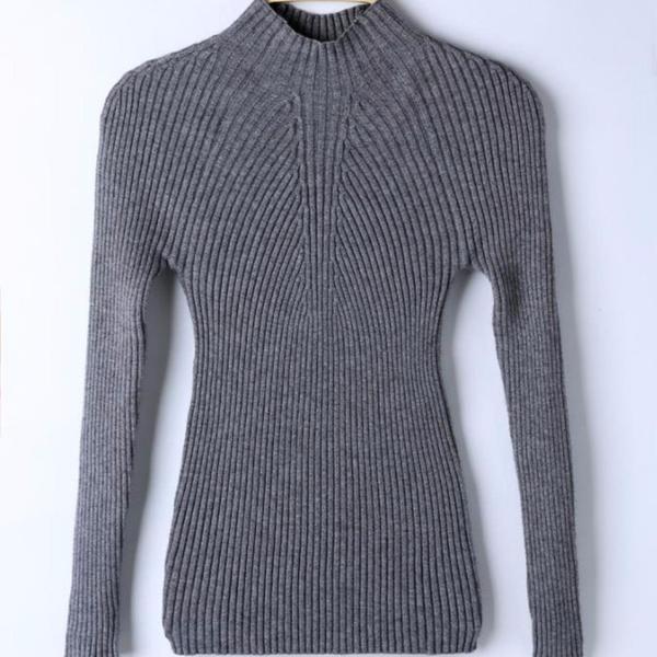 Elastic High Neck Knitted Women Slim Sweater
