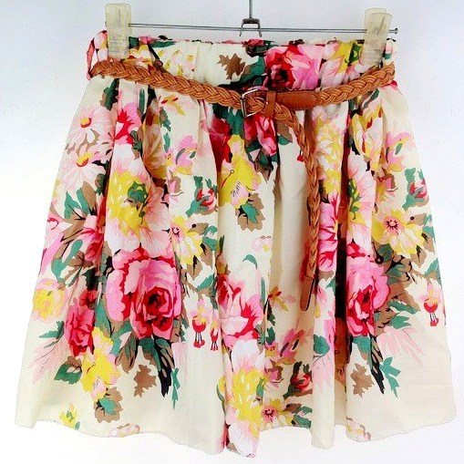 Summer Floral Pleated Skirt, Free Belt on Luulla