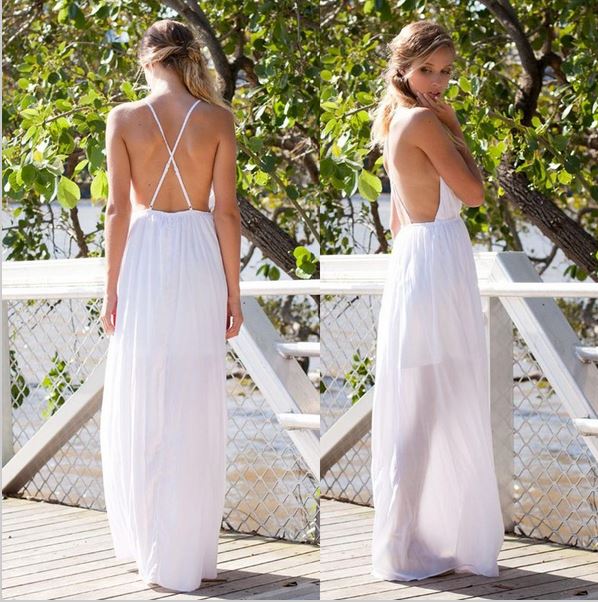Sexy Elegant High Split Backless Pleated Maxi Beach Dress on Luulla